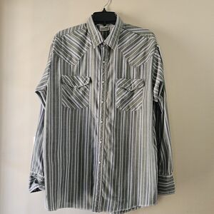 Vintage Express Riders Pearl Snap Western Shirt Mens Large Green Stripe USA Made